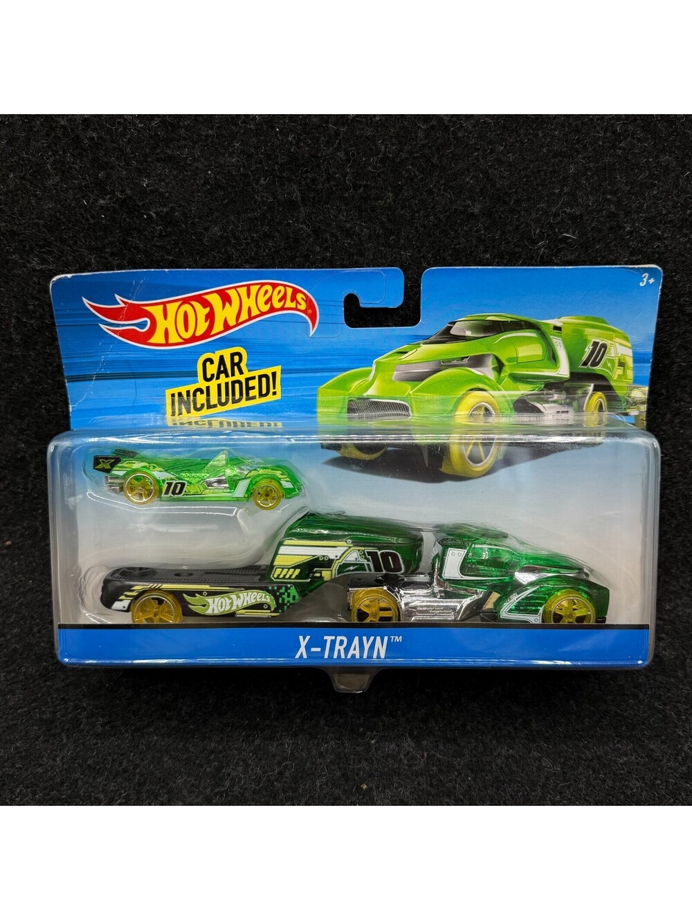Hot Wheels 2015 Super Rig X-Trayn Hauler Green Semi Truck Trailer w/ Car New!!